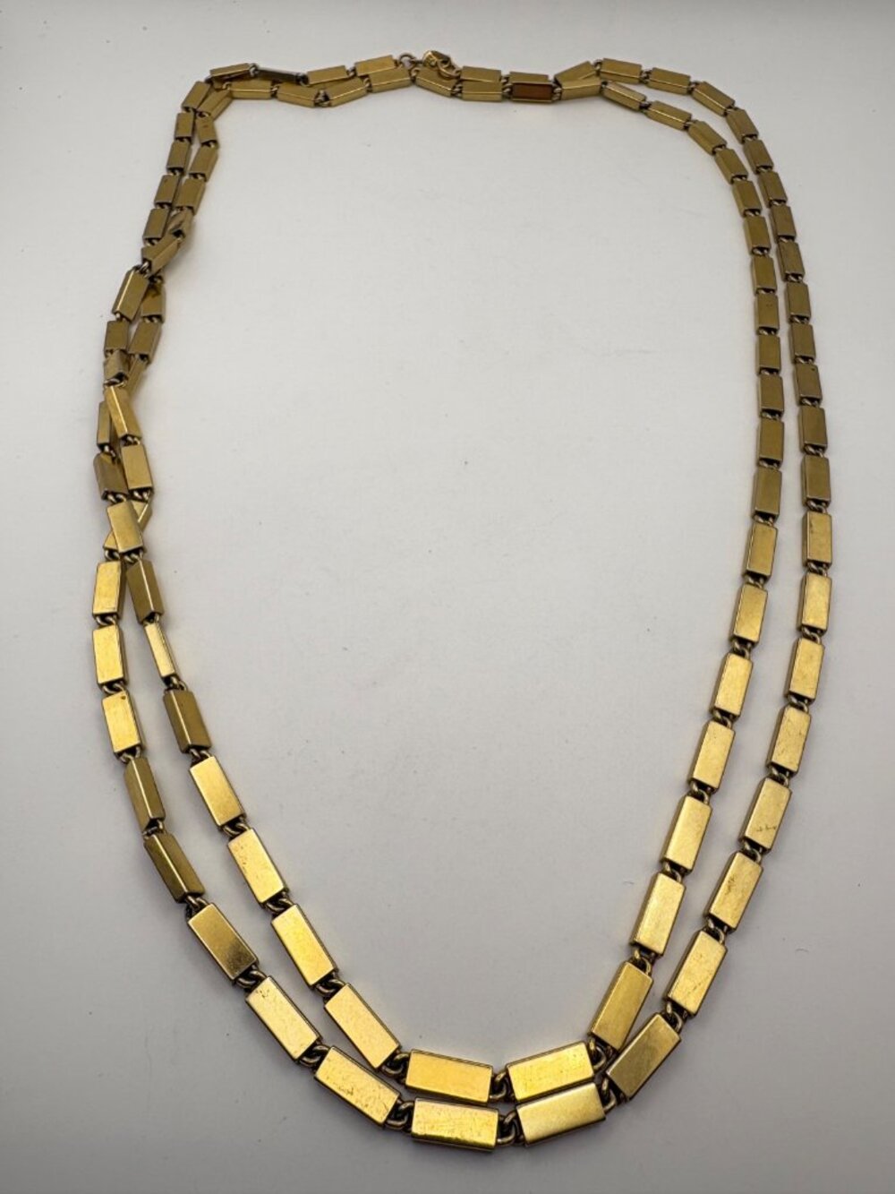 Vintage Monet Gold Tone Bar Link Chain Necklace Long Flapper Opera Station
